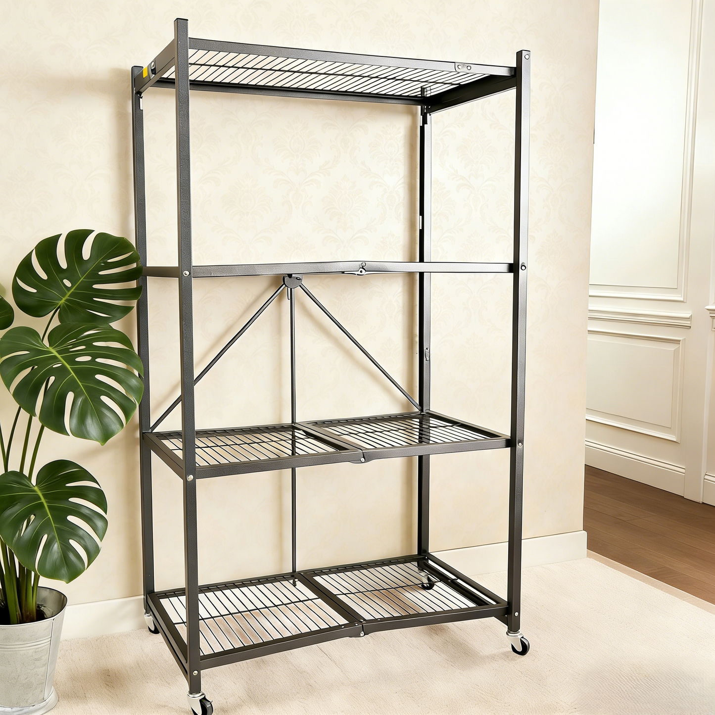 LUMINHOME 4-Tier Foldable Heavy-Duty Rolling Storage Shelving Rack