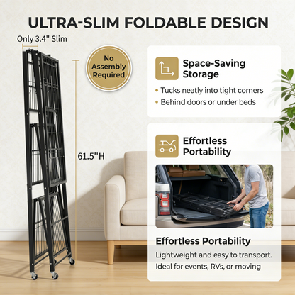 LUMINHOME 4-Tier Foldable Heavy-Duty Rolling Storage Shelving Rack