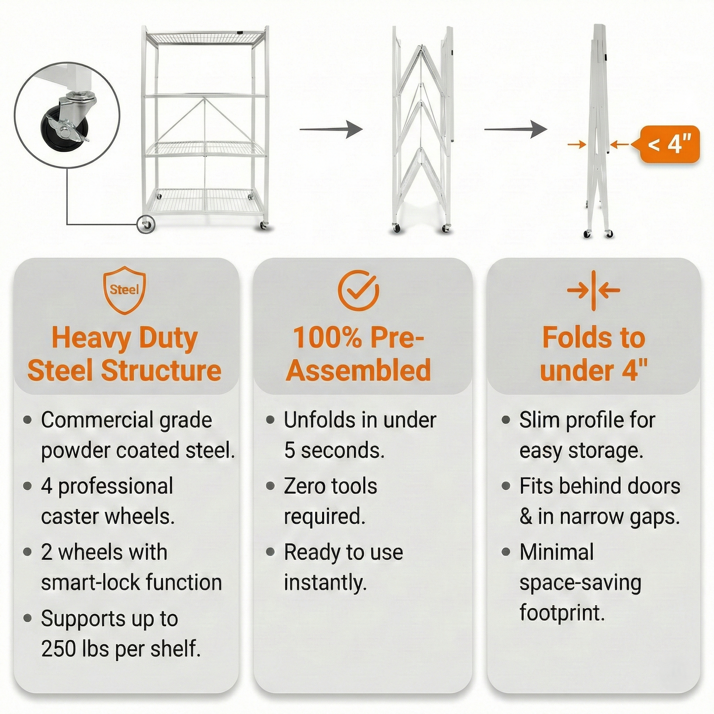 LUMINHOME 4-Tier Foldable Heavy-Duty Rolling Storage Shelving Rack