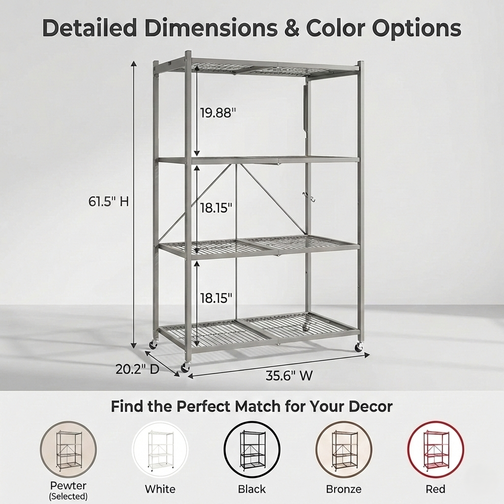 LUMINHOME 4-Tier Foldable Heavy-Duty Rolling Storage Shelving Rack