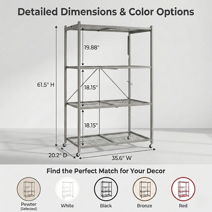 LUMINHOME 4-Tier Foldable Heavy-Duty Rolling Storage Shelving Rack